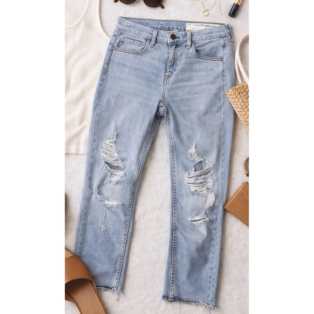 Rag & Bone DRE Jeans Skinny Distressed Raw Hem Streetwear Light Wash Denim Sz 26